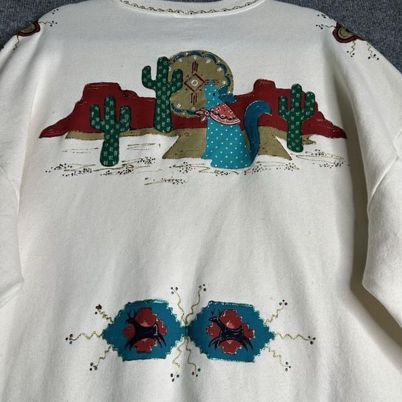 Vintage Southwestern Style Sweatshirt Women Size 2xl All Over Print Coyote Moon - Picture 11 of 11